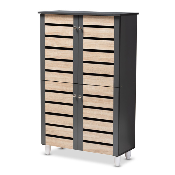 Baxton Studio Gisela Two-Tone Oak and Dark Gray 4-Door Shoe Storage Cabinet 152-9174